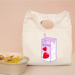 Japanese Strawberry Juice Printed Cooler Lunch Bag Thermal Breakfast Box