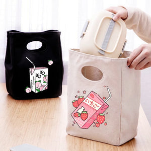 Japanese Strawberry Juice Printed Cooler Lunch Bag Thermal Breakfast Box