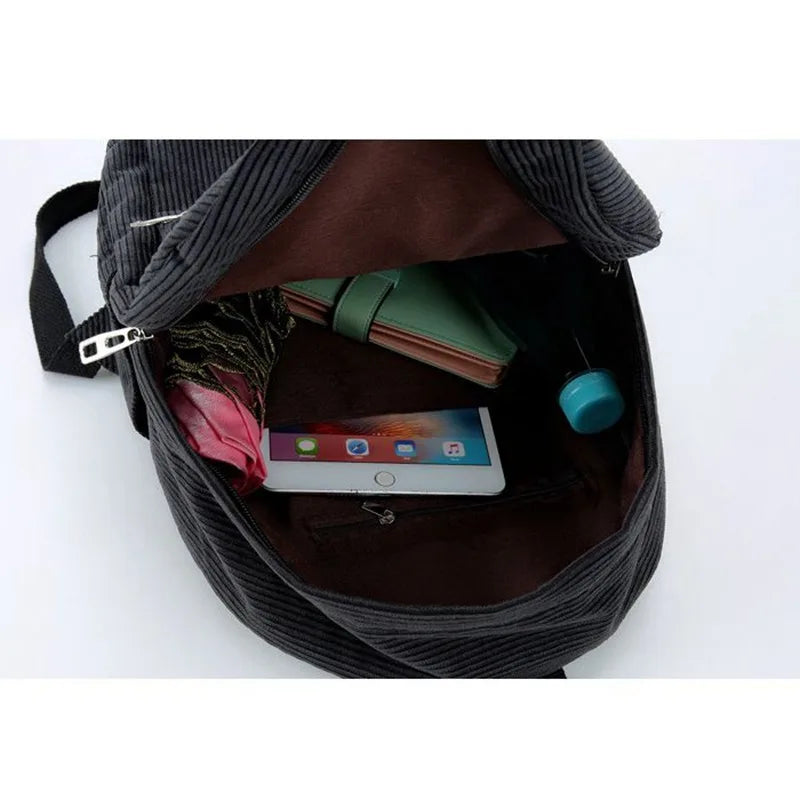 Corduroy Backpack for Women Teenger Girl Travel School Bags