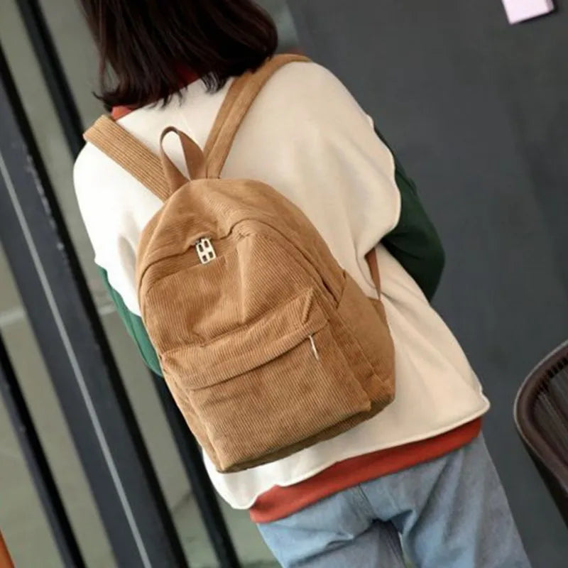 Corduroy Backpack for Women Teenger Girl Travel School Bags