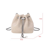 Corduroy Drawstring Handbag Bucket Chain Shoulder Crossbody Bag