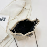 Corduroy Drawstring Handbag Bucket Chain Shoulder Crossbody Bag