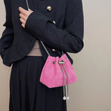 Corduroy Drawstring Handbag Bucket Chain Shoulder Crossbody Bag