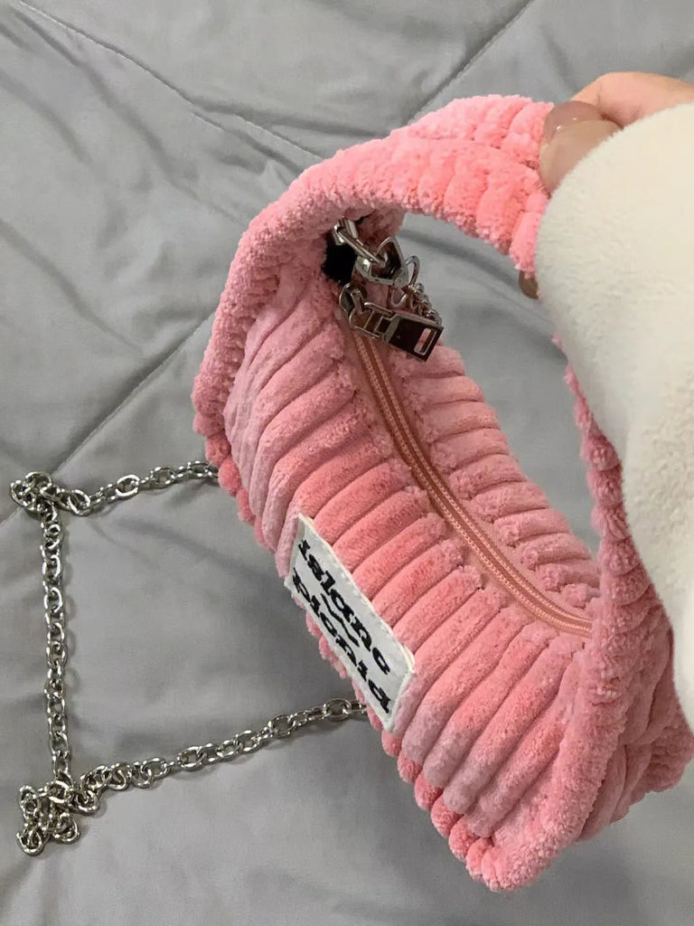 Corduroy Crossbody Bag Chain Letter Purse Sweet Hobos Shoulder Bag