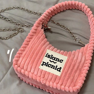 Corduroy Crossbody Bag Chain Letter Purse Sweet Hobos Shoulder Bag