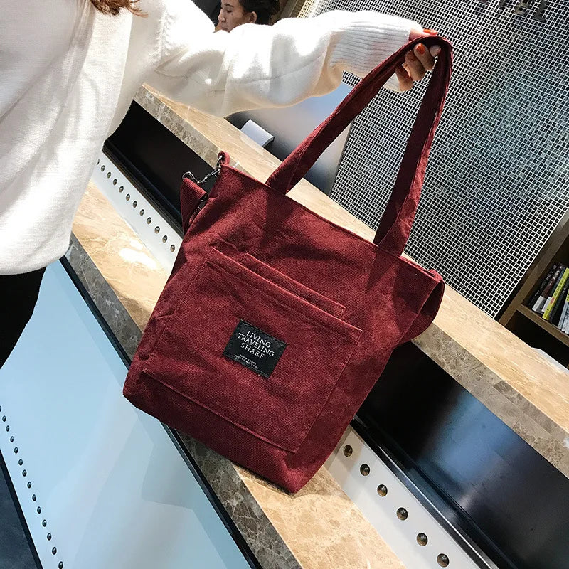 Large Capacity Crossbody Bag Plaid Solid Canvas Shoulder Bag