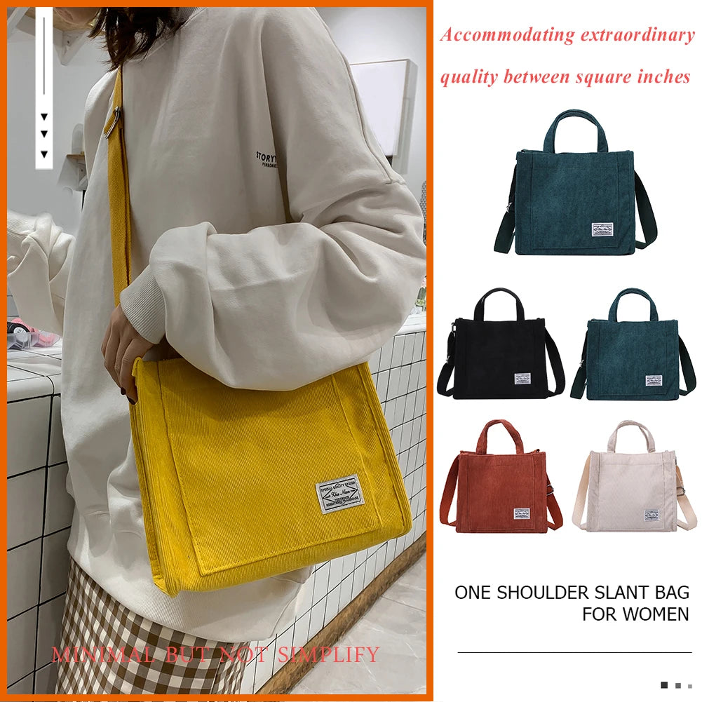 Corduroy Messenger Bag Women Solid Shoulder Winter Casual