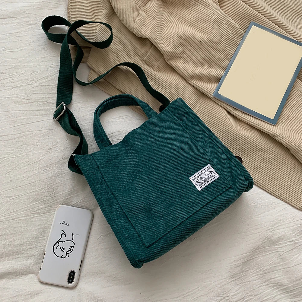 Corduroy Messenger Bag Women Solid Shoulder Winter Casual