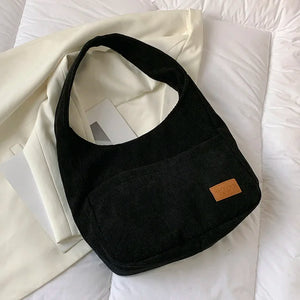 Corduroy Top-handle Bag Solid Vintage Female Shoulder Bag