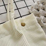 Corduroy Tote Bag Embroidered Bear Shoulder Shopping Bag