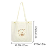 Corduroy Tote Bag Embroidered Bear Shoulder Shopping Bag