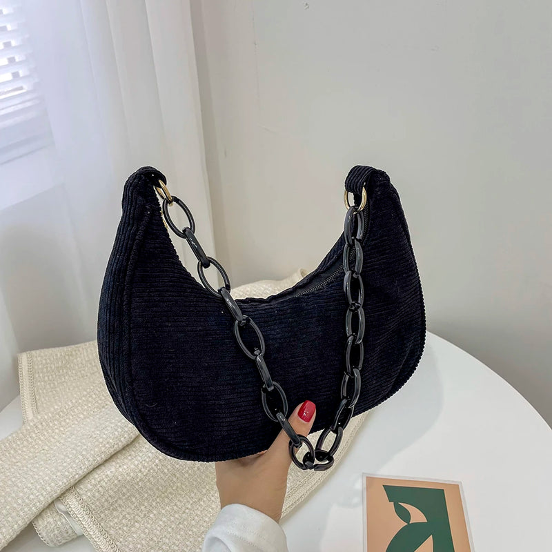 Corduroy Women Bags Preppy Style Shoulder Underarm Bag
