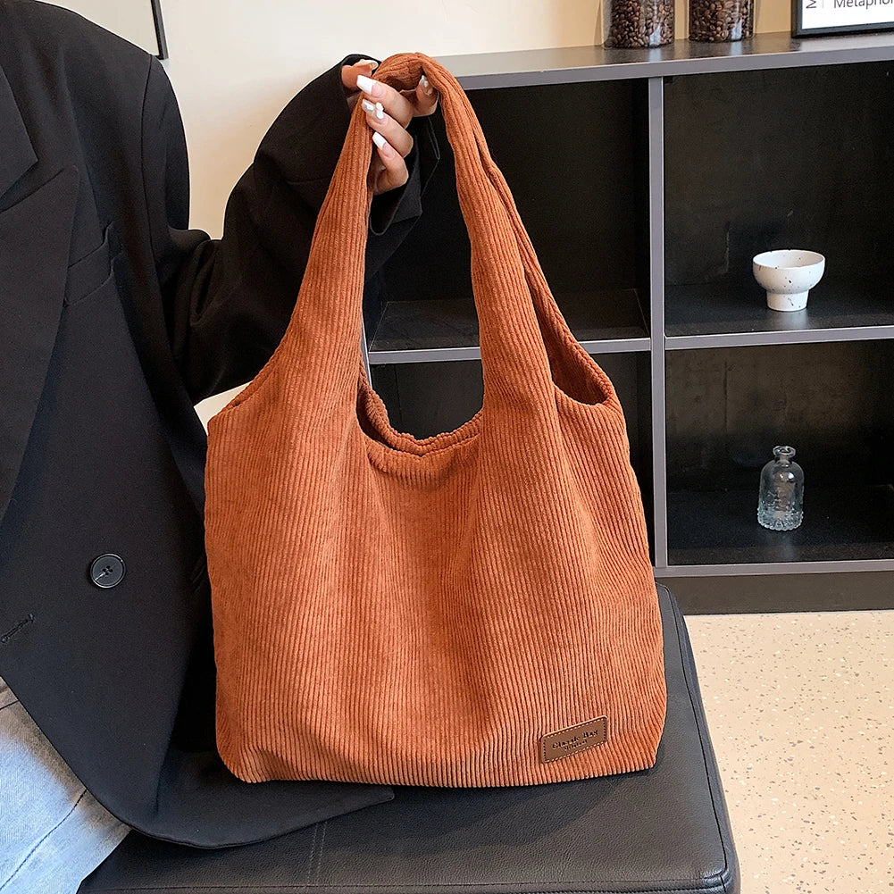 Corduroy Women Shoulder Bags Handbags Solid Female Shopper Tote Bags