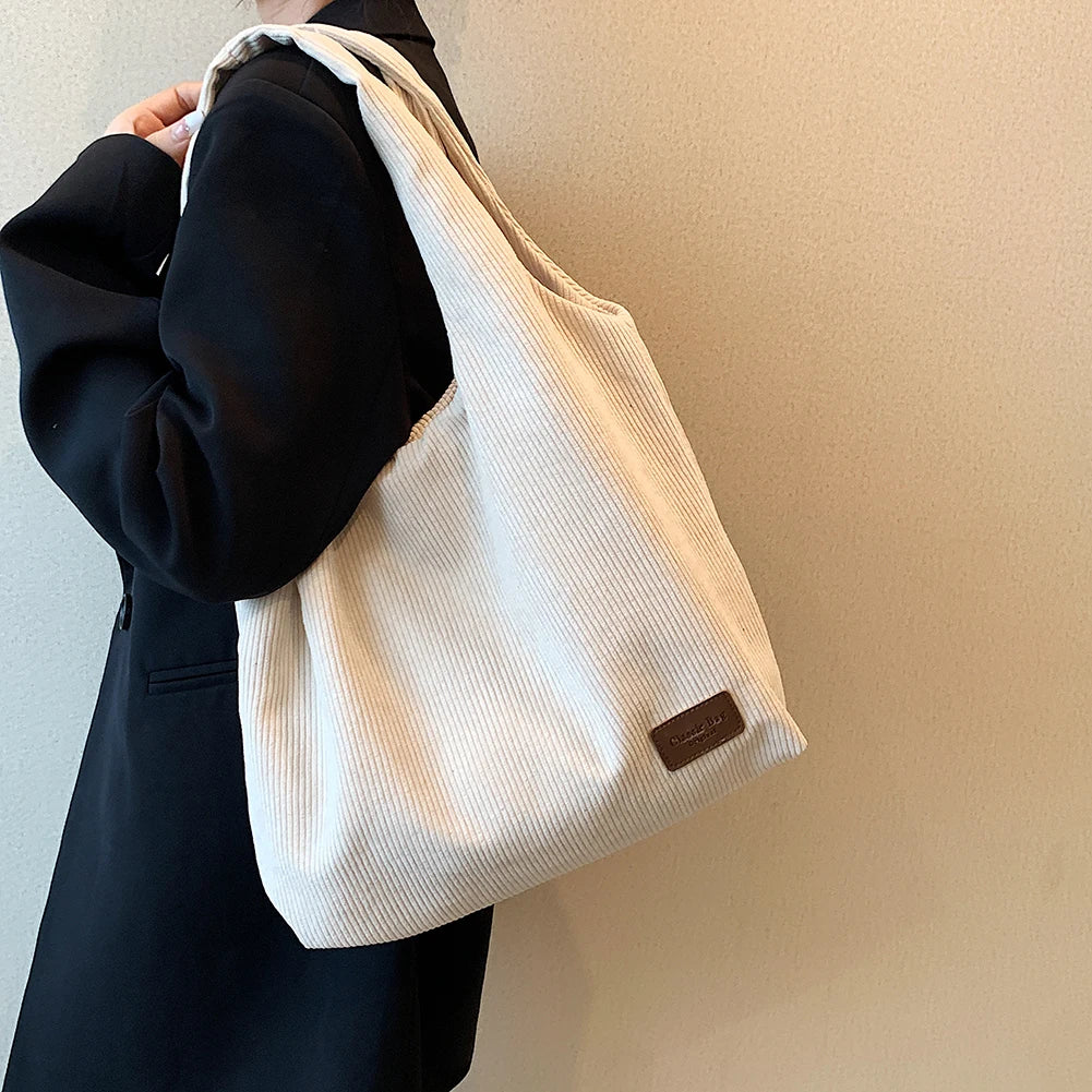 Corduroy Women Shoulder Bags Handbags Solid Female Shopper Tote Bags