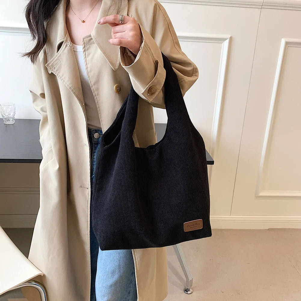 Corduroy Women Shoulder Bags Handbags Solid Female Shopper Tote Bags