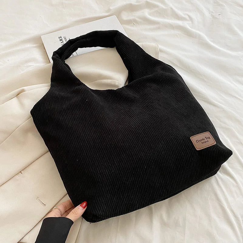 Corduroy Women Shoulder Bags Handbags Solid Female Shopper Tote Bags