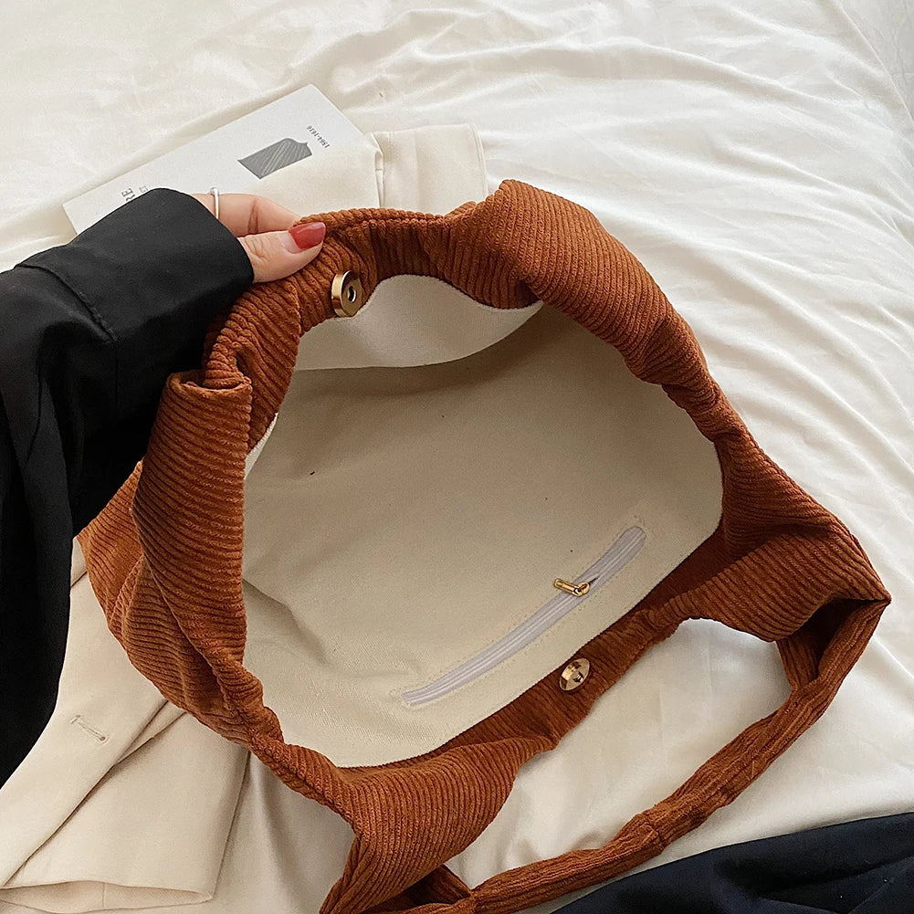 Corduroy Women Shoulder Bags Handbags Solid Female Shopper Tote Bags