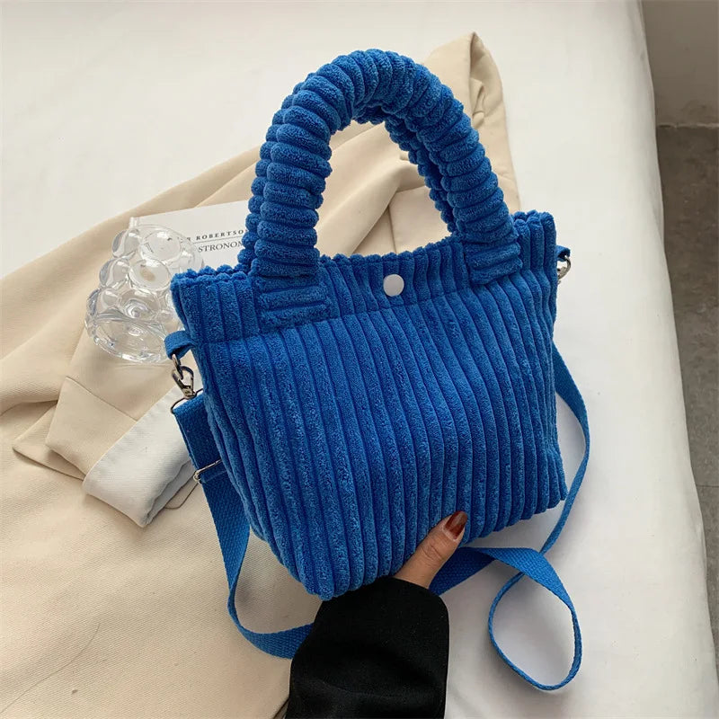 Corduroy Women's Shoulder Bag Versatile Bucket Handbag