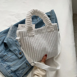 Corduroy Bucket Shoulder Bag with Adjustable Strap