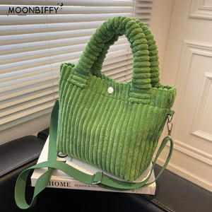 Corduroy Women's Shoulder Bag Versatile Bucket Handbag