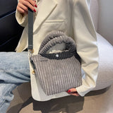 Versatile Corduroy Bucket Shoulder Bag for Women