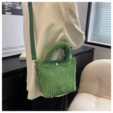 Corduroy Women's Bag Handbags Versatile Bucket Shoulder Bags
