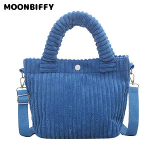 Corduroy Women's Tote Bag Crossbody Fur Shoulder Bag