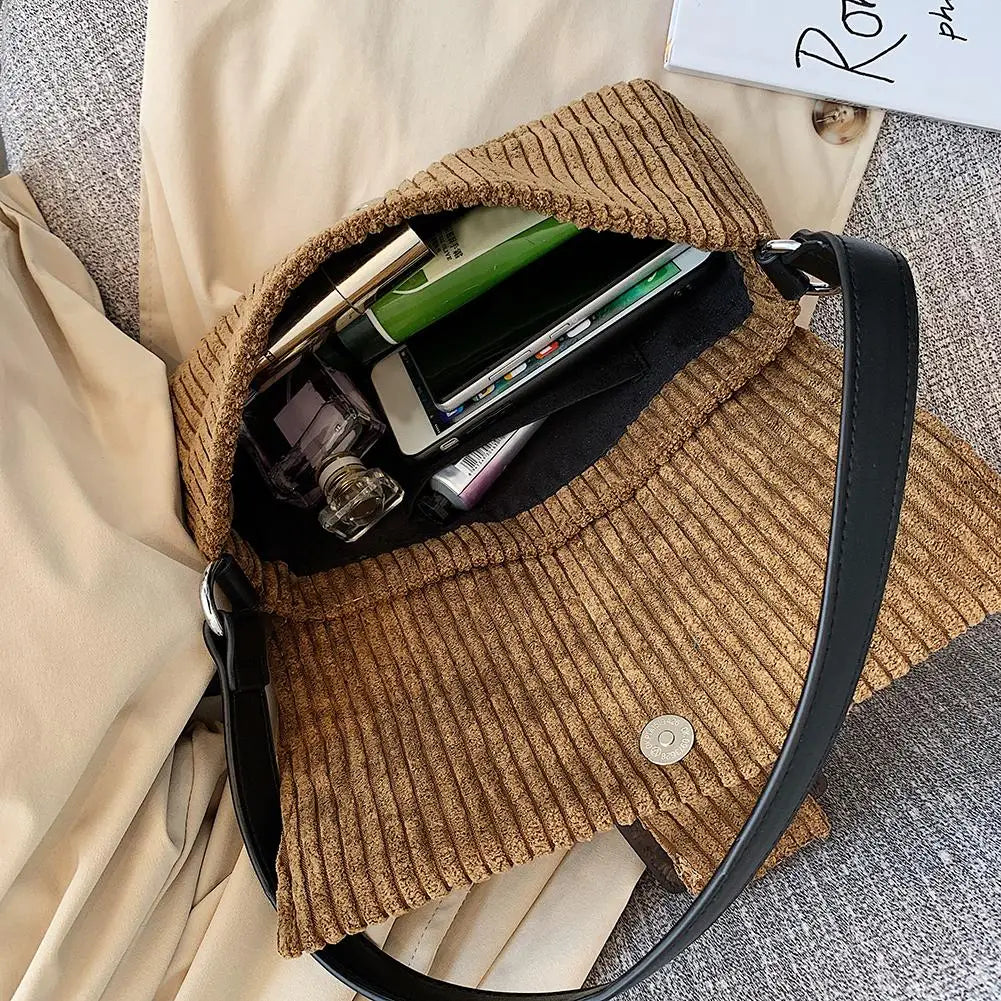 Corduroy Women's Shoulder Top-Handle Bag Underarm Purse