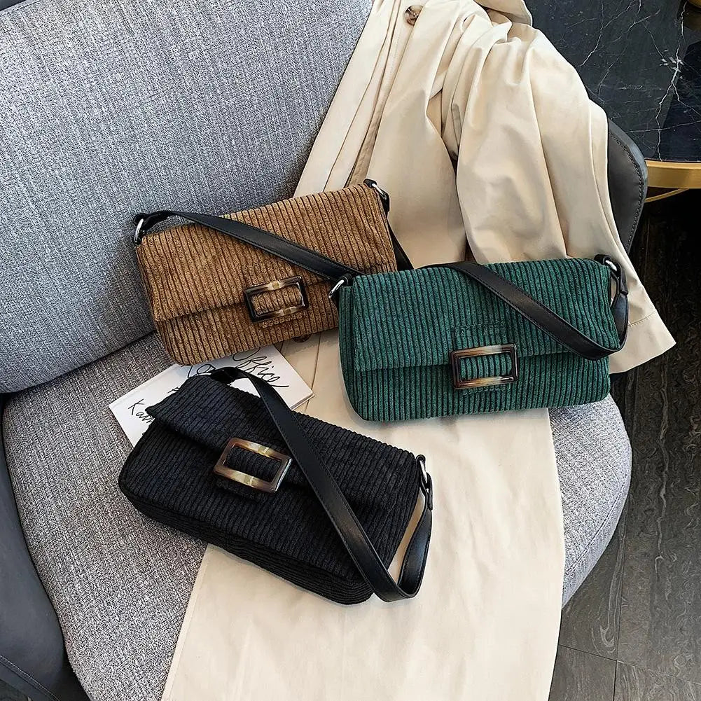 Corduroy Women's Shoulder Top-Handle Bag Underarm Purse