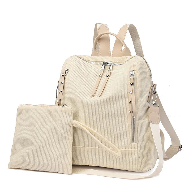 Corduroy Women Backpack Large Capacity School Bags for Girls