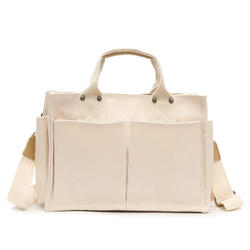 Cotton Canvas Shoulder Bag Large Capacity Foldable Reusable Shopping Bag