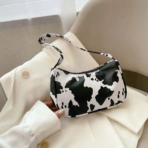 Cow Dot Printed Women Shoulder Handbags PU Leather Small Casual Female Underarm