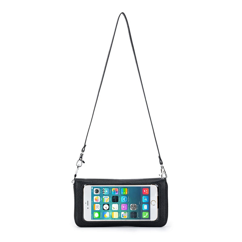 Cow Leather Women RFID Phone Bag Shoulder Purse Wallet Case