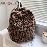 Cow Leopard Animal Pattern Women's Backpack Soft Plush Large Capacity