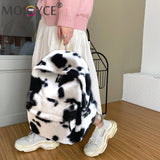 Cow Leopard Animal Pattern Women's Backpack Soft Plush Large Capacity