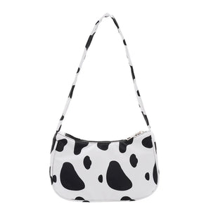 Cow Milk Print Nylon Shoulder Bag Top-handle Tote