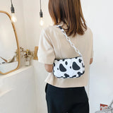 Cow Milk Print Nylon Shoulder Bag Top-handle Tote