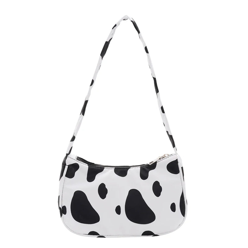 Cow Milk Printed Women Handbag Nylon Underarm Shoulder Bags