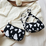 Cow Milk Printed Women Handbag Nylon Underarm Shoulder Bags