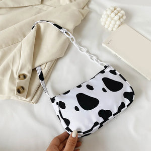 Cow Milk Printed Women Handbag Nylon Underarm Shoulder Bags