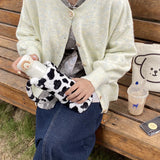 Cow Pattern Plush Crossbody Water Cup Bag Girl Student Small Bucket Handbag