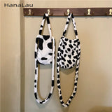 Cow Pattern Plush Crossbody Water Cup Bag Girl Student Small Bucket Handbag
