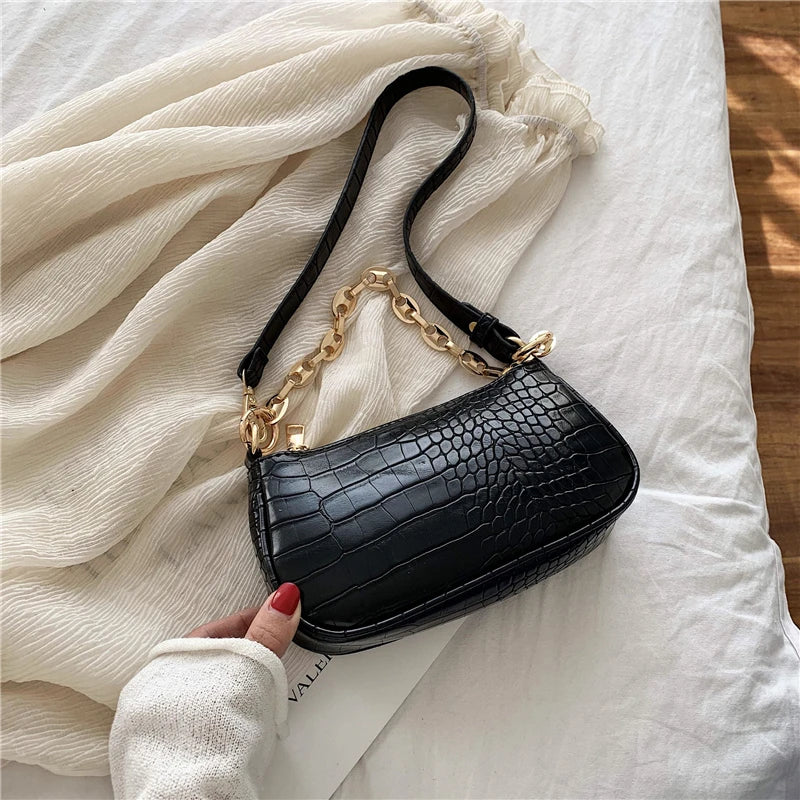 Crocodile Pattern Mini PU Leather Shoulder Bag for Women with Chain Hand Bag