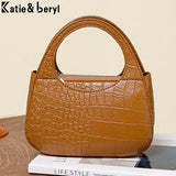 Crocodile Pattern Shoulder Womens Bag PU Leather Short Handle Mini Handbag