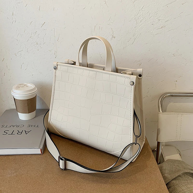 Crocodile Pattern Leather Shoulder Bag for Women Large Capacity Tote