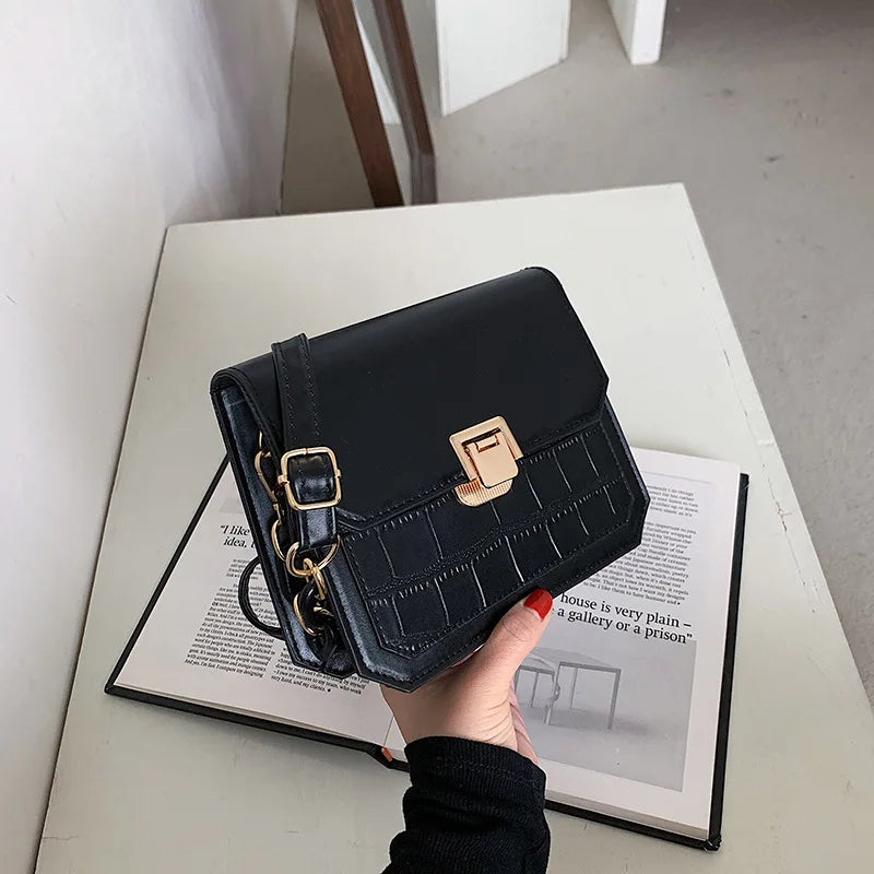 Crocodile Pattern Messenger Bag Womens PU Leather Small Square Flap Shoulder Cro