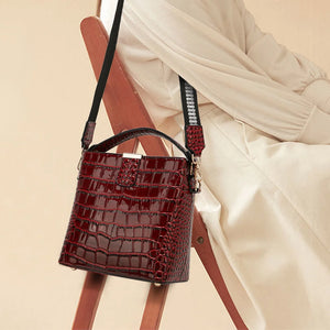 Crocodile Print Crossbody Bucket Bag Women PU Leather Handbag