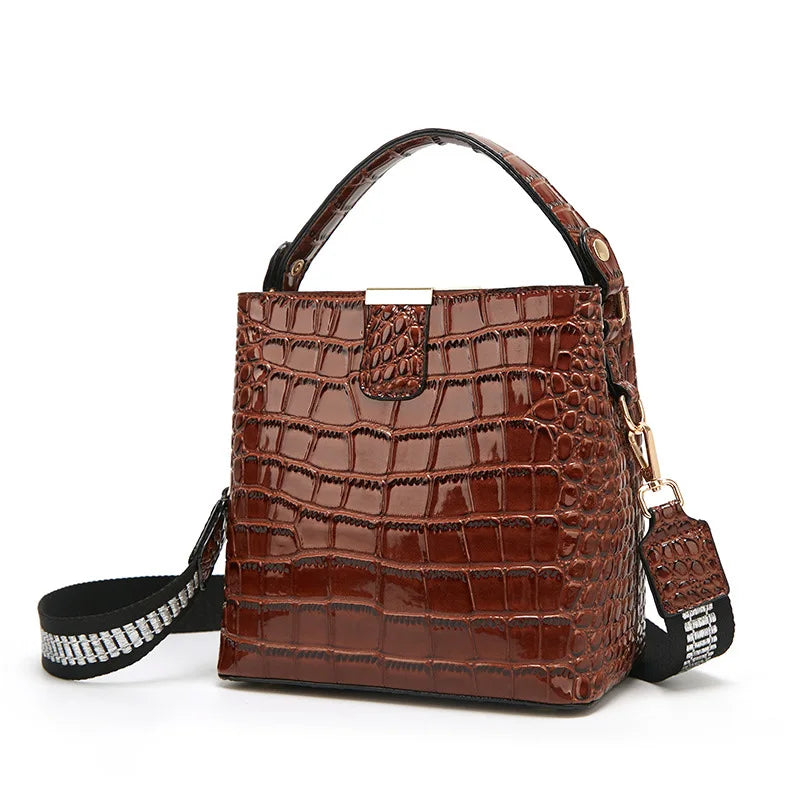 Crocodile Print Crossbody Bucket Bag Women PU Leather Handbag