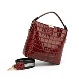 Crocodile Print Crossbody Bucket Bag Women PU Leather Handbag