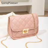 Women's Crossbody Bag Metal Chain Solid Shoulder Bag Red Pink